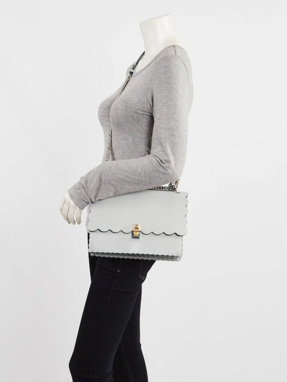 Fendi Light Blue Smooth Leather Kan I Medium Shoulder Bag 8BT283